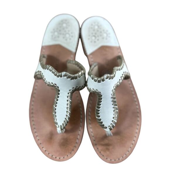 Women's Jack Rogers White Leather Sandals Sz 8 M Slip On Thong T-Strap Shoes - Picture 5 of 6